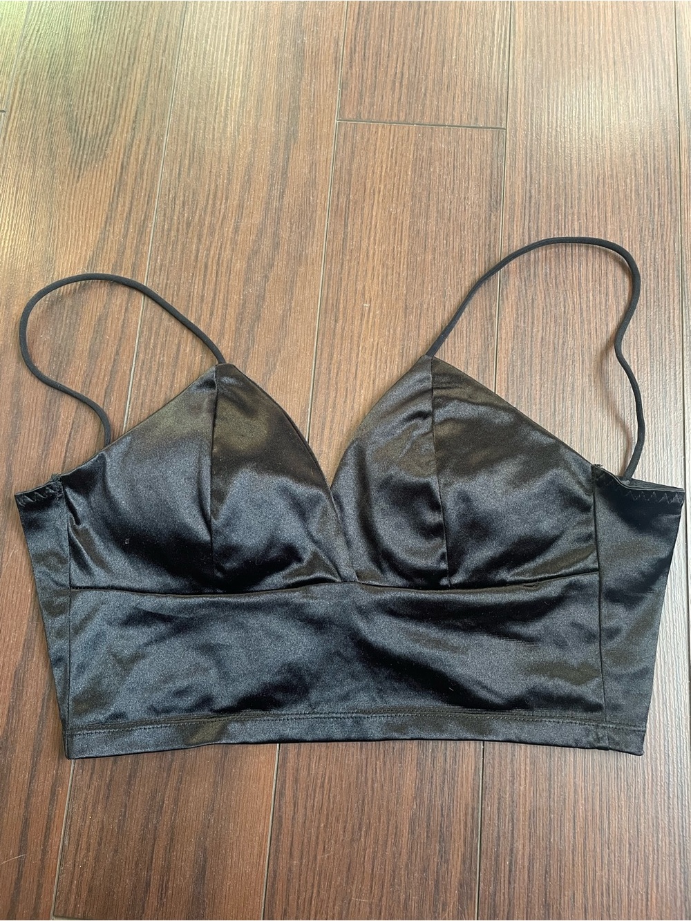 Black Satin Bralette with Thin Straps
